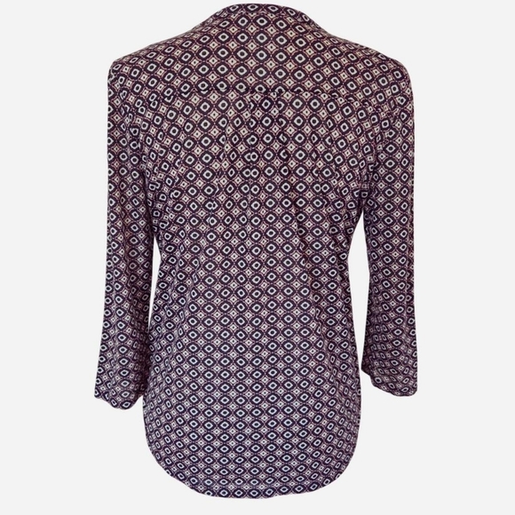 H&M boho geometric print top with 3/4 sleeves pink blue and white relaxed size S - Picture 4 of 6